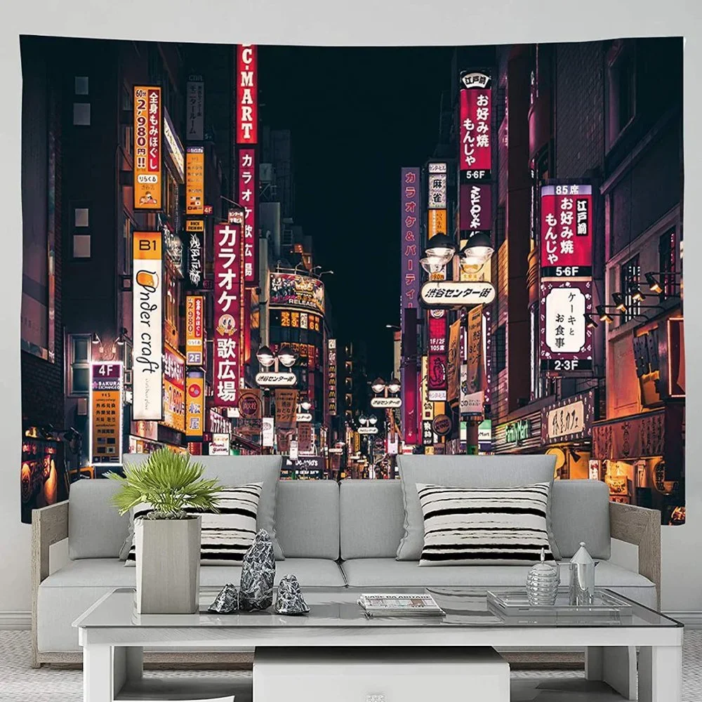 Retro Neon Tokyo Japan Skyline Cityscape Wall Decor for Patio/Bedroom/LivingRoom